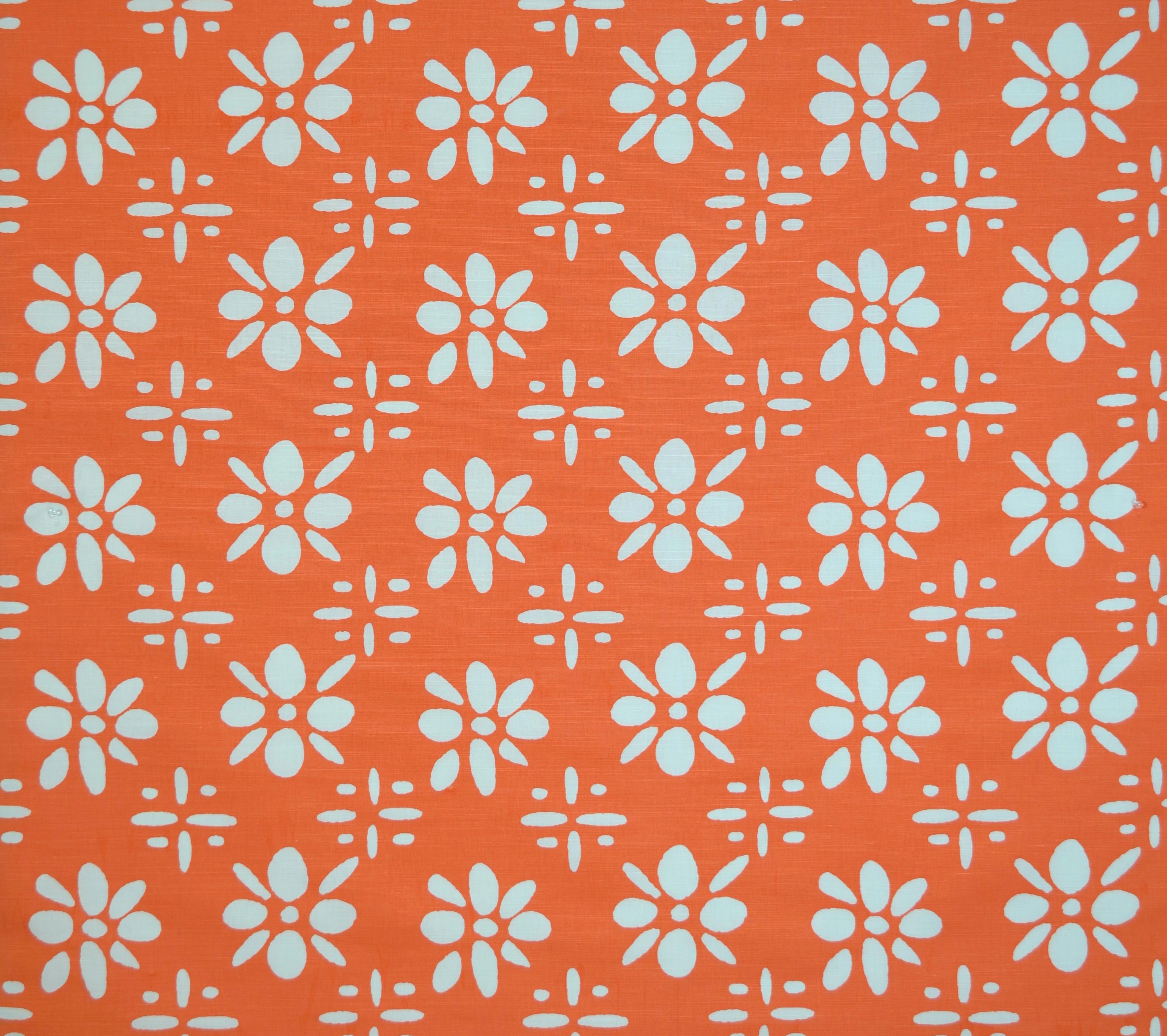 China Seas Fabric: Wildflowers Reverse - Orange on White Belgian Linen/Cotton