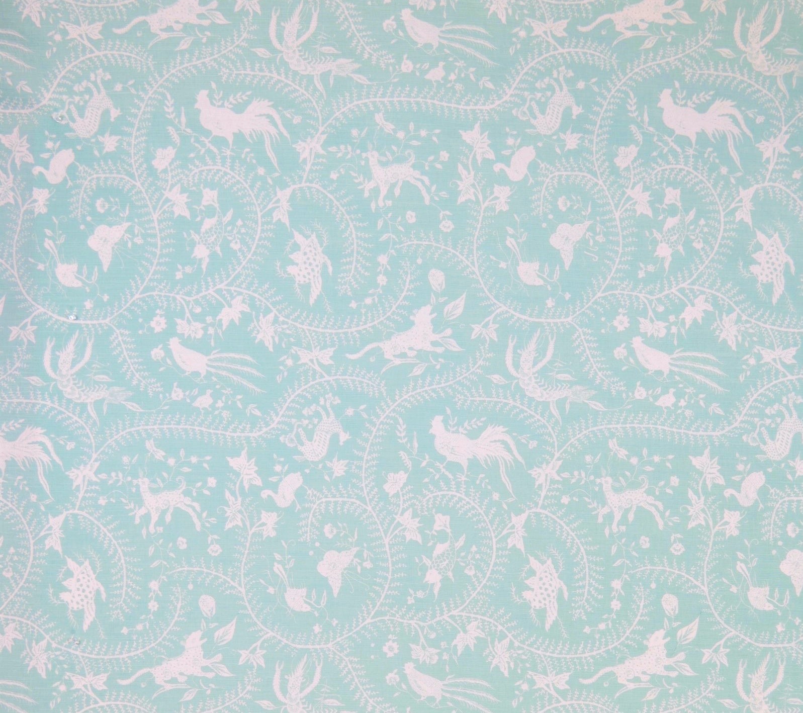 China Seas Fabric: Cirebon Reverse - Custom Pale Aqua on White Belgian Linen/Cotton