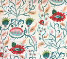 Quadrille Prints Uzbek Custom Multi Green Pink Teal large scale floral fabric on White Belgian Linen/Cotton
