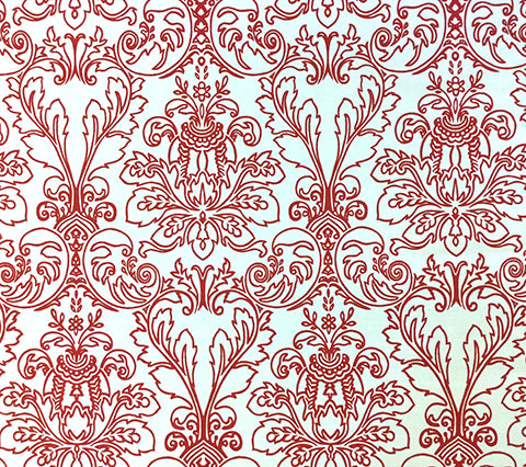 Quadrille Prints: Monty Outline - Custom Red damask floral print on Custom Optic White Belgian Linen/Cotton