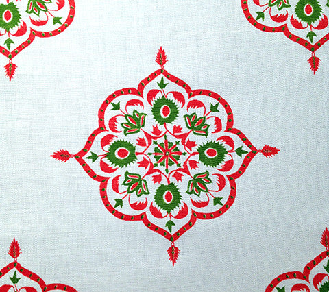 Home Couture Fabric: Medara - Custom Melon / Green on White Belgian Linen/Cotton