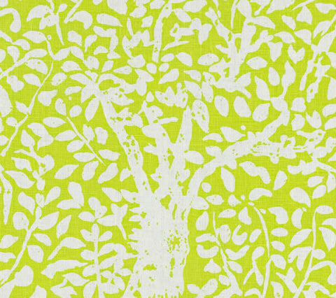 China Seas Fabric: Arbre de Matisse Reverse - Custom Apple Green on White 100% Linen