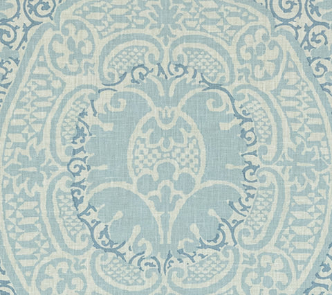 Quadrille Fabric: Veneto - Custom Neutral Soft Windsor Blue on Tinted Linen