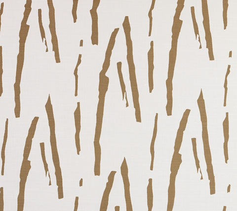 Fabric with a hand-painted zigzag pattern of custom brown on a white background, with a visible textile weave.