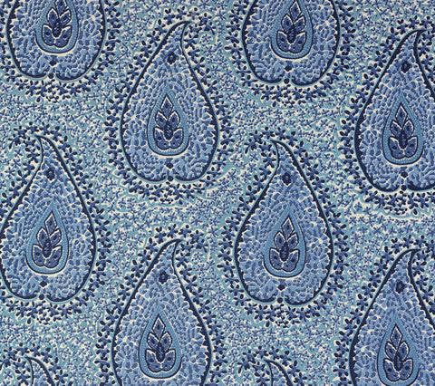 Quadrille Fabric: Katmandu II - Custom Multi Blues on Tinted Belgian Linen / Cotton