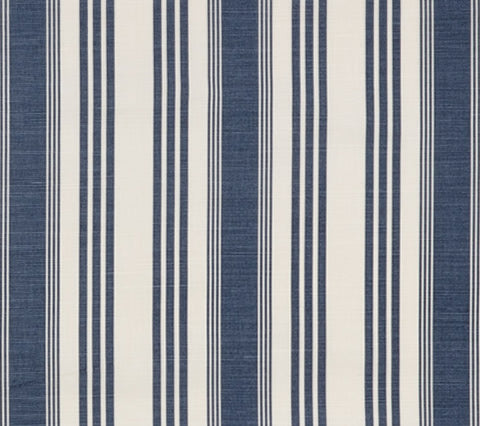 Quadrille Fabric: Lane Stripe  - Custom Navy on Tinted Belgian Linen / Cotton