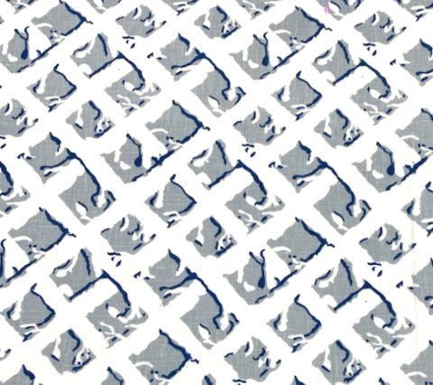 China Seas Fabric: Twigs - Custom Soft Blue / Navy on White 100% Linen